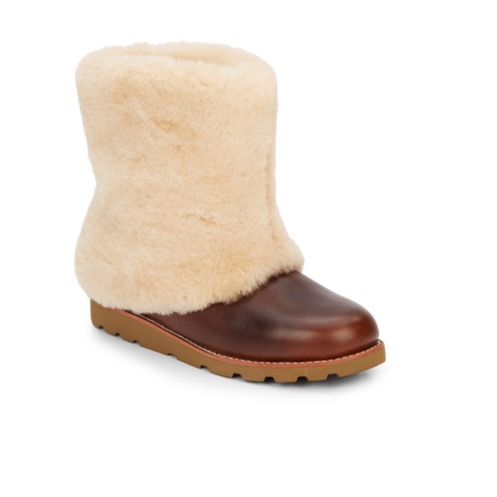 UGG Maylin Chestnut Leather & Cream Shearling Boots – Women’s Size 6
